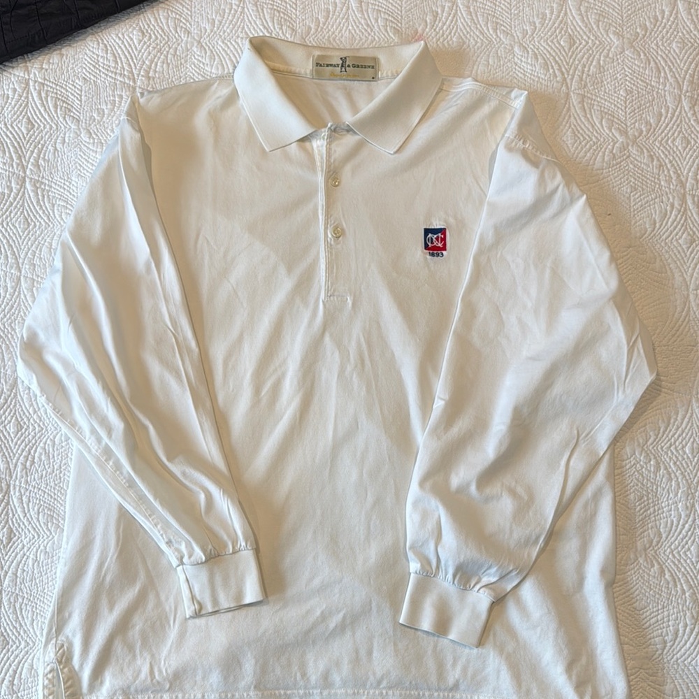 Newport Country Club (RI) White Long-Sleeve Polo Shirt with Crest